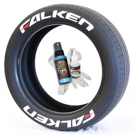 Tire Stickers Falken with Red Dash Tire Lettering Kit - Easy DIY Add-On Accessory with Glue & 2oz Touch-Up Cleaner / 17-18 Inch Wheels / 1.25 Inches/White/Red / 8 Pack