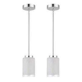 Youroke 2 Pack Pendant Light Fixtures, Indoor Brushed Nickel Kitchen Island Hanging Lights Adjustable Vintage Lamp, Mini Pendant Lights with Linen Glass Shade for Living Room Bedroom Hallway