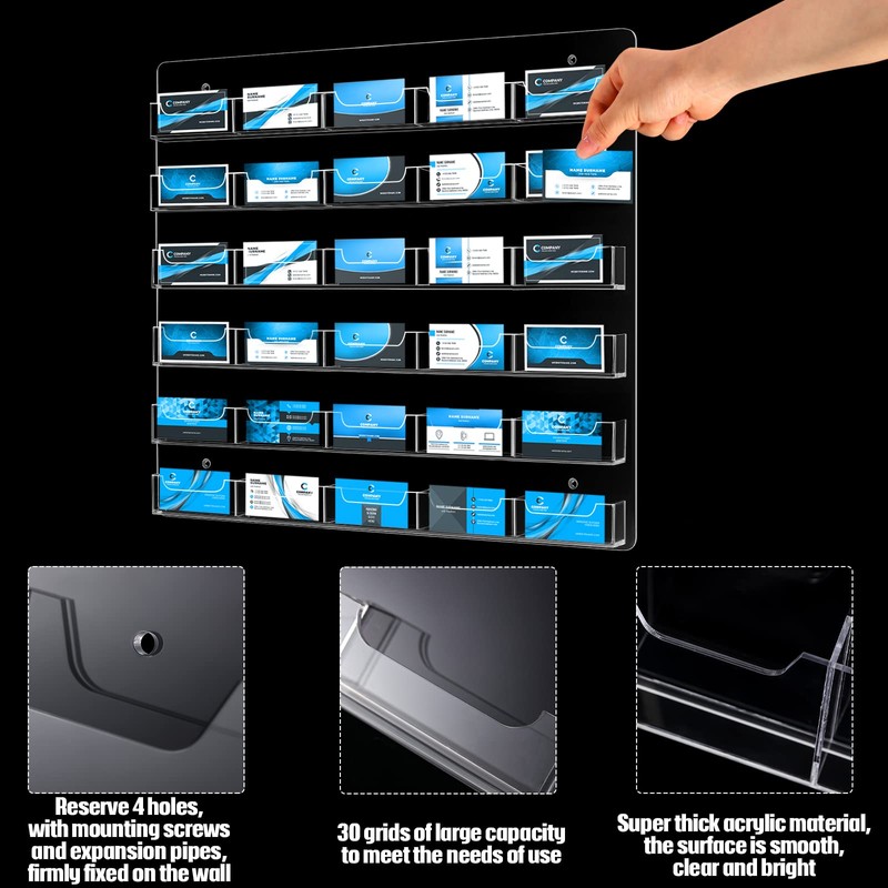 Hillban Acrylic Business Card Holder Wall Mount Clear Sticker Display