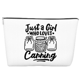 JJOINUS Funny Makeup Bag Gifts, Cute Cosmetic Bag Just A Girl Who Love Canning, Christmas Gifts for Teen Girl, Best Sister, Friends, Birthday White Elephant, 10x7 Inch