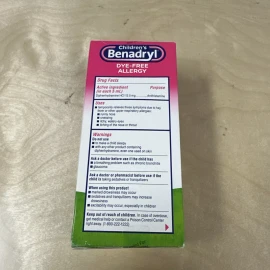 BENADRYL Children's Benadryl Dye-Free Allergy Liquid, Bubble Gum, 8 fl. oz - EXP 02/2026