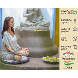 Mandala Life ART Meditation Cushion Cover - Cotton 26 inches - Round Bohemian Pillow Case - Printed Pouf