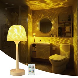 KidoYean Cordless Shower Lamp,Bedside Lamp,Touch Ocean Wave Projector Light,3 Way Color Temperature,16 Color Changing Light,Dimmable,Rechargeable Aurora Night Lights for Bedroom Bathroom, Waterproof