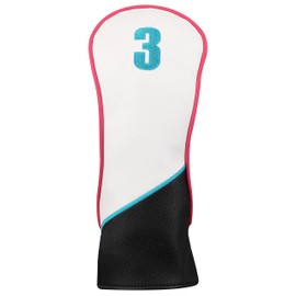 Majek Golf Clubs Premium Protective Pink Teal White and Black Head Covers 460cc #1 Driver + #3#5 Fairway Metal Woods Set Fits for Most Brands