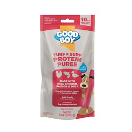 GOOD BOY Turk & Surf Protein Purees Dog Food Mixers for All Adult Dogs, 10 Count, Easy Single-Serve Triple Flavor Topper Treats with Chicken, Salmon and Duck