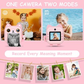Ainiv Instant Print Cameras for Kids, 2.4 Inch Kids Digital Camera with Dual Camera, 1080P Kids Camera with 3 Rolls Print Papers, 32GB SD Card, 5 Colors Pens, Gifts for 3-12 Year Old Boys Girls, Pink