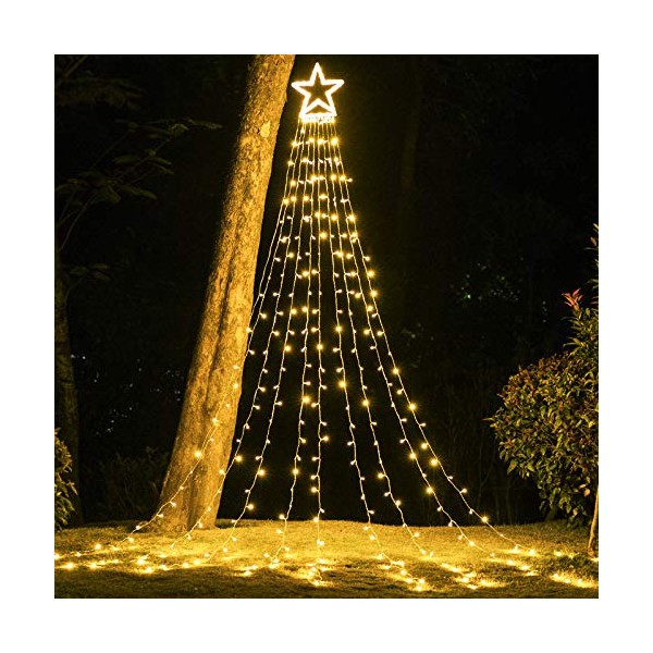 PUHONG Christmas Decoration Outdoor Star String Lights,16.4Ft Christmas Tree Toppers Lights 320 LED 8 Memory Modes with 14" Lighted Star for Halloween Christmas New Year Holiday Birthday(Warm White)