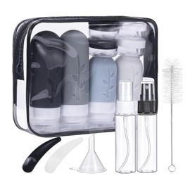 Zosenyer Reiseflaschen Set, 16 Stück Travel Bottles zum Befüllen, Silikon Reisebehälter für Flüssigkeiten, Shampoo, Duschgel, Kosmetik, mit Reiseaccessoires, Schwarz