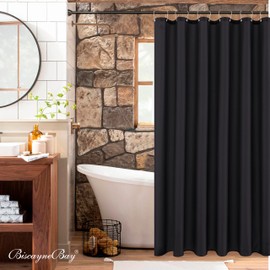 Biscaynebay Fabric Extra Wide Shower Curtain Liners 96" Width by 72" Length, Black Water Resistant Bathroom Curtains, Rust Resistant Grommets Top Weighted Bottom Machine Washable