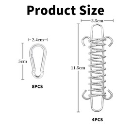 Tension Spring 4 Pieces Spring with 8 Carabiners Tension Spring Awning Stainless Steel Tension Spring Attachment for Camping Awning Attachment Awnings