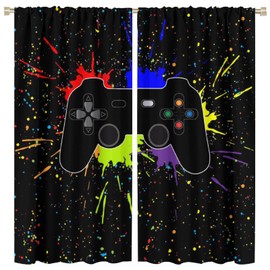 Gamepad Curtains for Boys Girls Teens Colorful Game Controller Thermal Insulated Room Curtains for Living Room, 42x45 Inch Decor