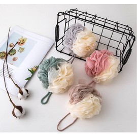 TIKA 4 Pcs Bath Loofah Sponge Set - Gentle Back Scrubber & Soft Mesh Exfoliating Pouf