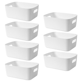 FYting Set of 7 Plastic Storage Box,25CM Office Home Kitchen Tidy Organiser, White Plastic Studio Storage Baskets,Plastic Baskets for Storage Small,Shelf Baskets,Drawer Organiser, 25x18x10cm(White)