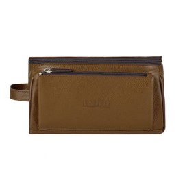 Neceser de piel para hombre | Sobaquera para viaje resistente a derrames | Bolsa de aseo con organizador para artículos de higiene personal | Bolso de mano para caballero Llompart LL6006 Café Rojizo