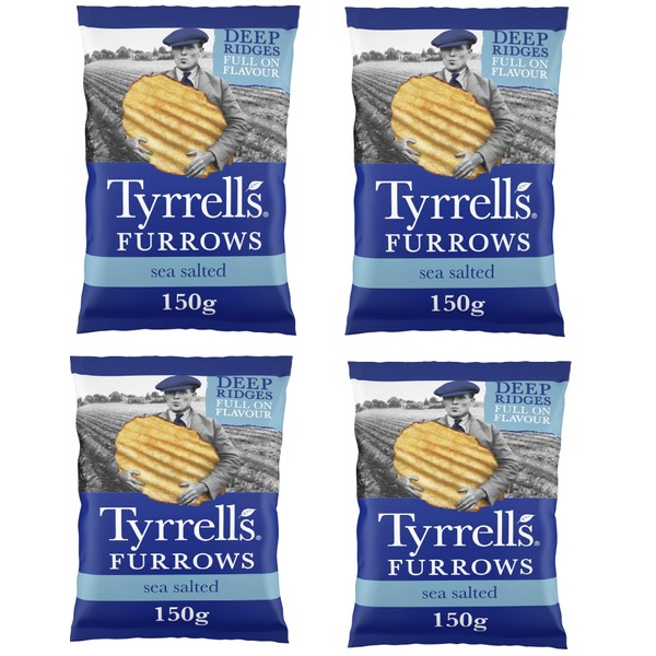Tyrrells Furrows Sea Salted Sharing Crisps 150g (4 Pack)