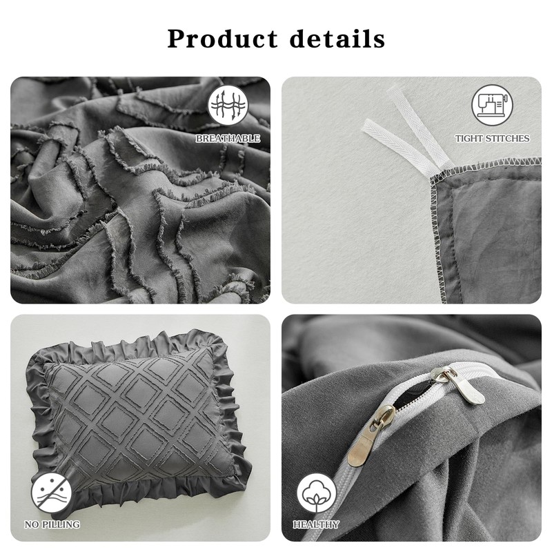 Tufted Ruffle Duvet Cover Set King Size, 3 Pieces Vintage