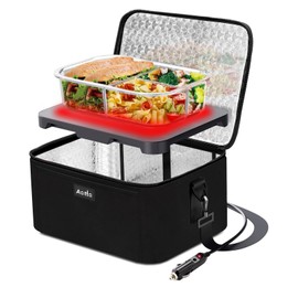 Aotto Portable Oven Electric Lunch Box Food Heater - 12V/24V 2-in-1 Car Food Warmer, Heated Lunch Box for Adults, Cook, Reheat, and Keep Meals Warm for Car, Truck, Travel - Black