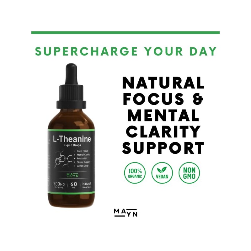 MAYN L-Theanine Liquid Drops – Natural Relaxation, Stress Relief &