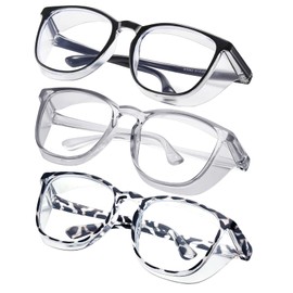 konqkin Safety glasses Goggles Nurses Protective Eyewear - Anti Fog Square Frame Stylish Clear Glasses for Women Men (black gery douhua)