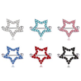 Piercing para pezón de acero inoxidable 14G con purpurina, circonita cúbica, barra recta, piercing para la lengua, Metal, circonita cúbica