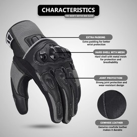 Oro Biker Oro Biker Motorbike Motorcycle Gloves, Premium Leather and Summer Mesh Hard Knuckle Touch Screen Motorbike Gloves Racing ATV Riding Gloves for Men (Medium, Black/Grey)