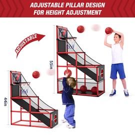 HYES Basketball Arcade Game Indoor Outdoor, Kids Basketball Hoop with 4 Balls & Pump, Single Shot Basketball Game at Home, Carnival Games Sport Toys for Boys Girls Teens