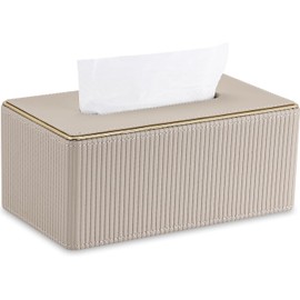 GORESE - Funda rectangular para caja de pañuelos Kleenexs de piel sintética, soporte rectangular decorativo para caja de pañuelos de 120 (3 capas) y 160 (2 capas), color beige