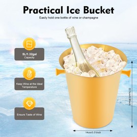 Champagne Ice Bucket With Stand,5L Wine Ice Bucket With Stand, 1.32Gallon Stainless Steel Standing Champagne Bucket For,Bar Parties, Club,Ktv Wedding (Gold)