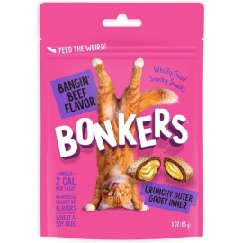 Unbranded Bonkers Cat Pillows Bangin Beef Flavored Crunchy Cat Treats, 3-oz bag + CATNIP