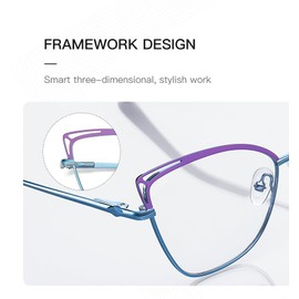 Nolbiph 3038 Cat Eye Blue Light Glasses for Woman, Computer Eyeglasses, Metal frame Fashion Glasses for Women(Purple Blue)