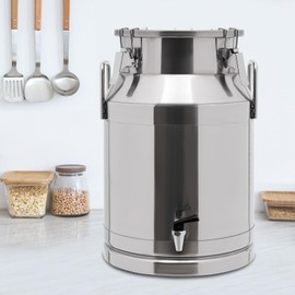 LUNUMAOS Milk Can, Water Bucket with Locking & faucet Sealed Lid 201 Stainless Steel Beverage Dispenser Airtight Food Storage Containers for Home Farm & Commercial Kitchen (30L)