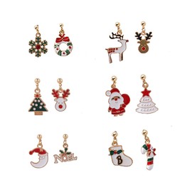 ASHMITA - Juego de 6 pares de pendientes de Navidad, diseño de alces y Papá Noel