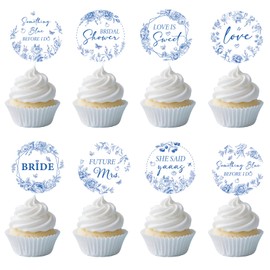 Aposwow Something Blue Before I Bridal Shower Do Cupcake Toppers Decorations, 24PCS Something Blue Bridal Shower Cupcake Picks Decoration for Bachelorette Engagement Wedding Party Decor