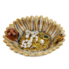 CAIRIAC Sunflower Jewelry Dish Trinket Tray Ceramic Key Tray Bowl for Entryway Table, Sunflower Candy Dish Soap Holder Decorative Bowl for Home Decor Kitchen Sink Bathroom Counter (Bee, Ladybug)