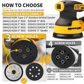 Gnellkoor 2 Pack 5" 8 Hole Hook & Loop Replacement Orbital Sander Metal Pad Compatible with DeWalt DW420 DW421 DW422 DW423 DW426 D26451 Random Orbital Sander Part 151281-08 & DW4388 (3 Screw Holes)