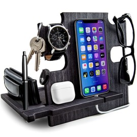 Wood Phone Docking Station for Men, Mens Charging Station and Organizer, Nightstand Organizer Charging Station, Men's Gifts for Birthday, Christmas Ideas for Men