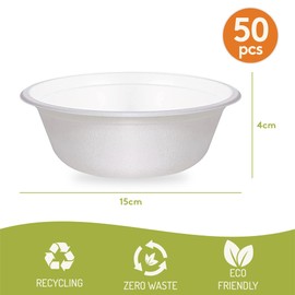 The Food Supply Strong Paper Bowl, Disposable Plates, Compostable & Biodegradeable Plates - Super Rigid - Extra Strength - Premium Eco-Friendly Sugarcane (Bowl, 360 ml - 50pcs)