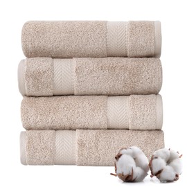 TEXTILOM Turkish Hand Towels for Bathroom – Hotel and Spa Quality & Soft & Absorbent & Quick Dry Bathroom Hand Towels – 100% Cotton Turkish Hand Towel Set of 4 (16 x 28 inches) - Beige