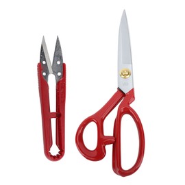 Sewing Scissors Set Rustproof Stainless Steel Tailor Scissors and Thread Snipper Ergonomic Rubber Handle Fabric Scissors for Dressmaking Red Handle 10 Inch