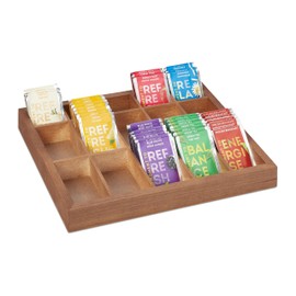 Relaxdays Wooden Sorting Box, 15 Compartments, H x W x D: 3.5 x 32 x 26 cm, Storage Box for Tea, Beads and Sewing Accessories, Open, Natural
