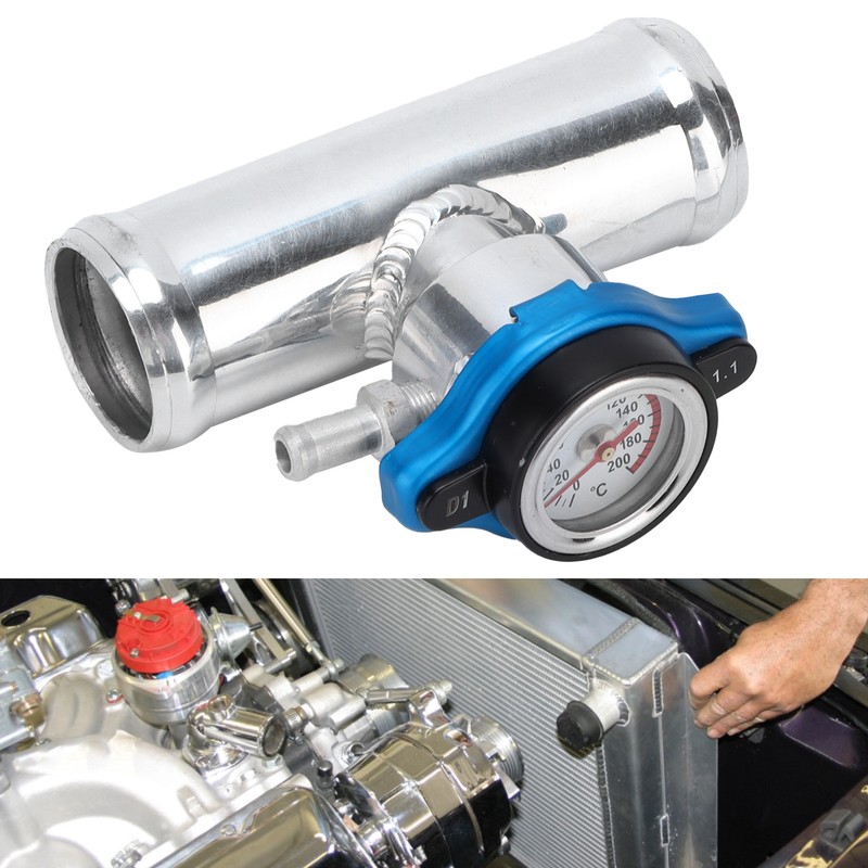 38mm/1.5in Inline Radiator Hose Filler Aluminum With Temperature Gauge for