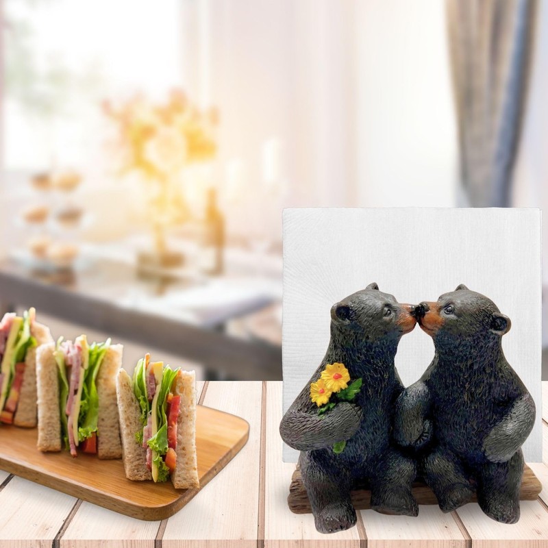 Napkin Holder with Kissing Bears Cabin Rustic Style Dining Décor