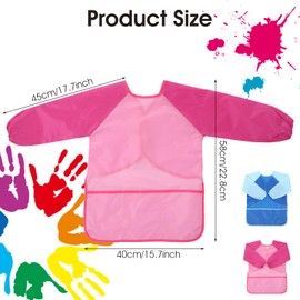 oruola 2 pcs Kids Aprons for Painting,Toddler Painting Apron,Kid Paint Apron,Artist Smock for Kids Age 5-8 with Long Sleeve and 3 Pockets for Kid Paint Cooking Baking(Blue and Pink)