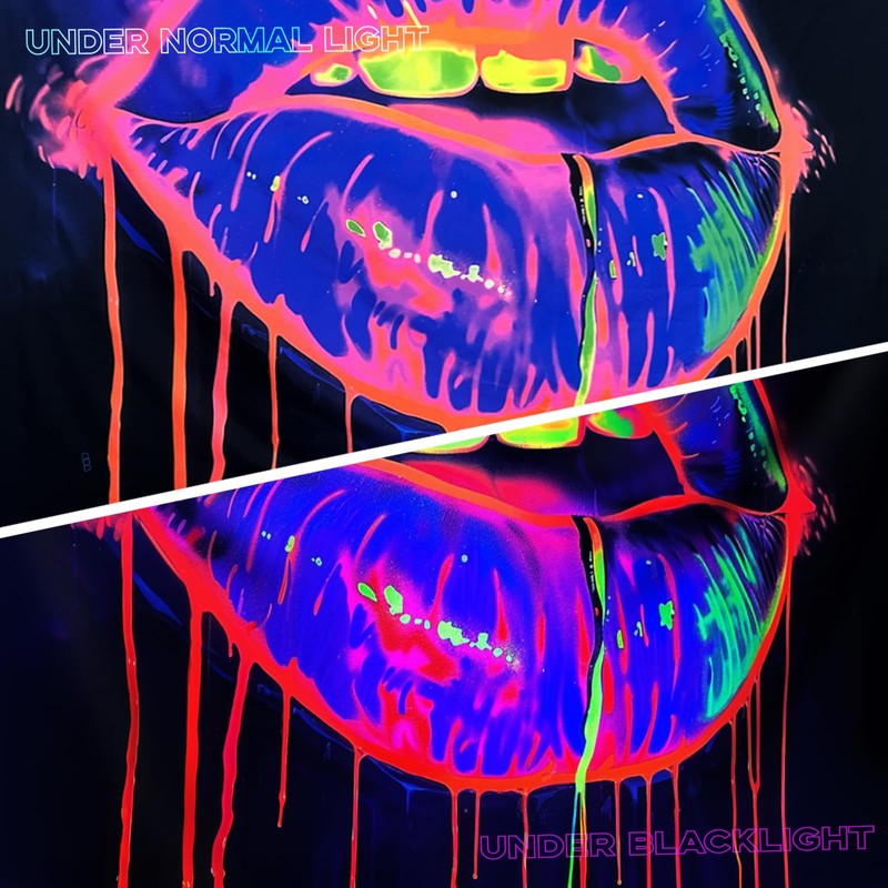 TUGCAY Lips Black Light Tapestry, Blacklight Tapestry UV Reactive Lip