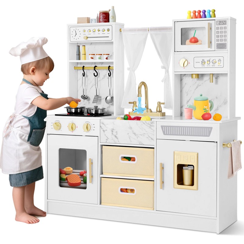JOYLDIAS Wooden Kitchen Pretend Playset Kids Cooking Toys Toddler Gift