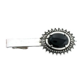 ONE - 2 INCH 16x12 OVAL BLACK ONYX GEM SILVER COLOR KING TIE CLIP BAR EPTT62
