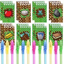 Jiaoohoo 24 Pcs Pixel Theme party favors |12 invisible ink pen and 12 party mini Pixel Theme Notepads| Pixel Theme party Goodie Bag Stuffers, Classroom Prizes, party supplies
