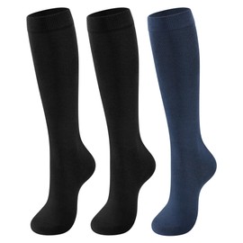CLOSEMATE Womens Soft Knee High Long Dress Socks Combed Cotton and Comfortable Elastic Cuff 3 Pairs (2Black1Navy Blue, Size M)
