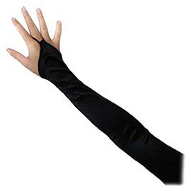 SACASUSA 19inch Black Over the Elbow Super Long Fingerless Opera Satin Gloves Women