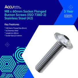 Accu - M8 x 60mm Socket Flanged Button Screws (ISO 7380-2) - Stainless Steel (A2) (Pack of 6)